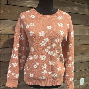 Charming Floral Knit Sweater - Salmon and White
